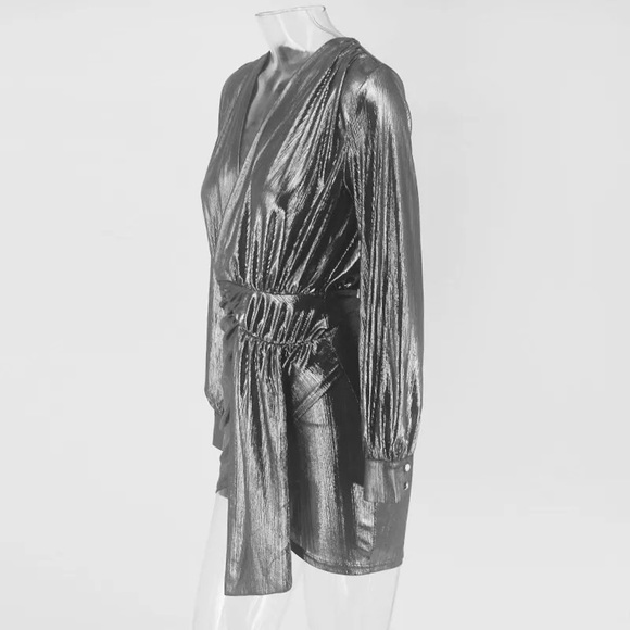 NEW! Silver Holiday Party Dress - Deep Plunge - Picture 4 of 6